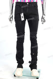 Men Black Ripped Skinny Stackd Flare Jeans High Quality Denim Pants