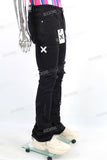 Men Black Ripped Skinny Stackd Flare Jeans High Quality Denim Pants
