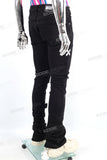 Men Black Ripped Skinny Stackd Flare Jeans High Quality Denim Pants