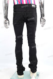 Men Black Ripped Skinny Stackd Flare Jeans High Quality Denim Pants