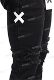 Men Black Ripped Skinny Stackd Flare Jeans High Quality Denim Pants