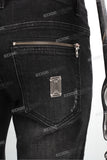 Men Casual Scratch Slim Fit Black Vintage Jeans
