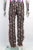 Pupular Cartoon Bear Pattern Tassel Straight Men Tapestry Pants