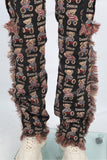 Pupular Cartoon Bear Pattern Tassel Straight Men Tapestry Pants