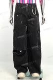 Removable Trousers Leg Black Men's Streetwear Vintage Baggy Cargo Jeans