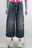 Wholesale Men Streetwear Cargo Denim Distressed Vintage Baggy Jeans