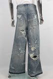 Women Distressed Ripped Flare Jeans Denim Pants Custom
