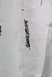 Print Embroidery Wihte Men Jeans