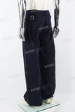 Navy Blue Metal Buckle Men's Baggy Pants