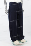 Navy Blue Metal Buckle Men's Baggy Pants