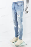 Rippy Patch Embroidery Men's Skinny Jeans