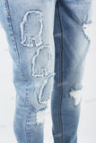Rippy Patch Embroidery Men's Skinny Jeans