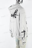 Vintage Wash Black Print Hooded White Hoodies
