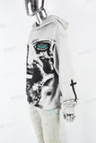 Vintage Wash Black Print Hooded White Hoodies