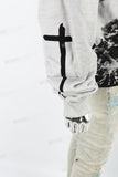 Vintage Wash Black Print Hooded White Hoodies