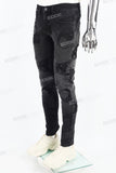 Fashion Skull Embroidered Black Ash Wash Mans Skinny Jeans