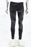 Fashion Skull Embroidered Black Ash Wash Mans Skinny Jeans