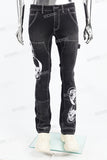 White Skull Embroidered Black Mans Cargo Pants