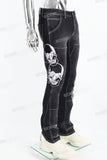 White Skull Embroidered Black Mans Cargo Pants