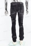 White Skull Embroidered Black Mans Cargo Pants