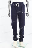 Dark royal blue logo embroidered knitted casual sweatpants