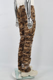 Printed Embroidered Ripped Camo Stack Jeans