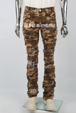 Printed Embroidered Ripped Camo Stack Jeans