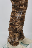 Printed Embroidered Ripped Camo Stack Jeans
