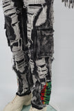 Black Grey Embroidery Ripped Cargo Baggy jeans