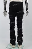 Printed Embroidered Ripped Black Stack Jeans