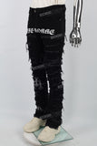 Printed Embroidered Ripped Black Stack Jeans