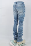 Printed Embroidered Ripped Blue Stack Jeans