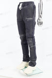 Distressed royal blue dotted embroidered sweatpants