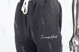 Distressed royal blue dotted embroidered sweatpants