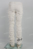 J22374 White Embroidered Ripped Mans Stack Jeans