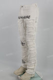 J22374 White Embroidered Ripped Mans Stack Jeans