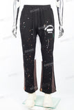 Spray panel black knitted flared track pants