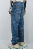 Custom Logo Laser Printing Blue Wash Baggy Jeans