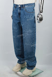 Custom Logo Laser Printing Blue Wash Baggy Jeans