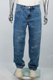 Custom Logo Laser Printing Blue Wash Baggy Jeans