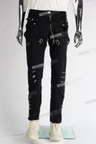 black strap skinny men jeans with mutil zipper