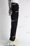 black strap skinny men jeans with mutil zipper