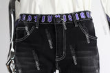 black flare bottom men jeans with embroidery