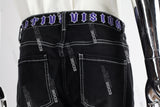 black flare bottom men jeans with embroidery