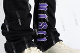 black flare bottom men jeans with embroidery