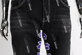 black flare bottom men jeans with embroidery