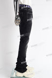 black flare bottom men jeans with embroidery
