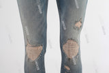 Blue Stretch Spandex Distressed Skinny Jeans Men