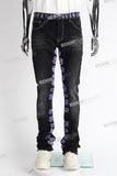 black flare bottom men jeans with embroidery