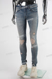 Blue Stretch Spandex Distressed Skinny Jeans Men